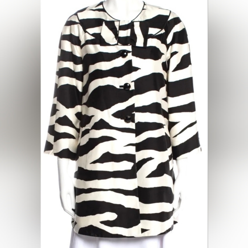 NWT AUTHENTIC KATE SPADE NIGHTINGALE OAK ROOM BLACK CREAM WHITE COAT JACKET XS